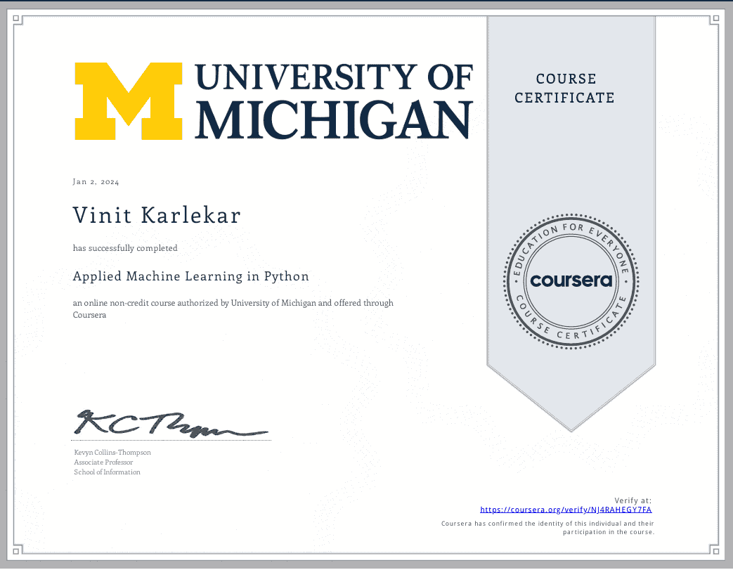 Applied Machine Learning in Python - Coursera
